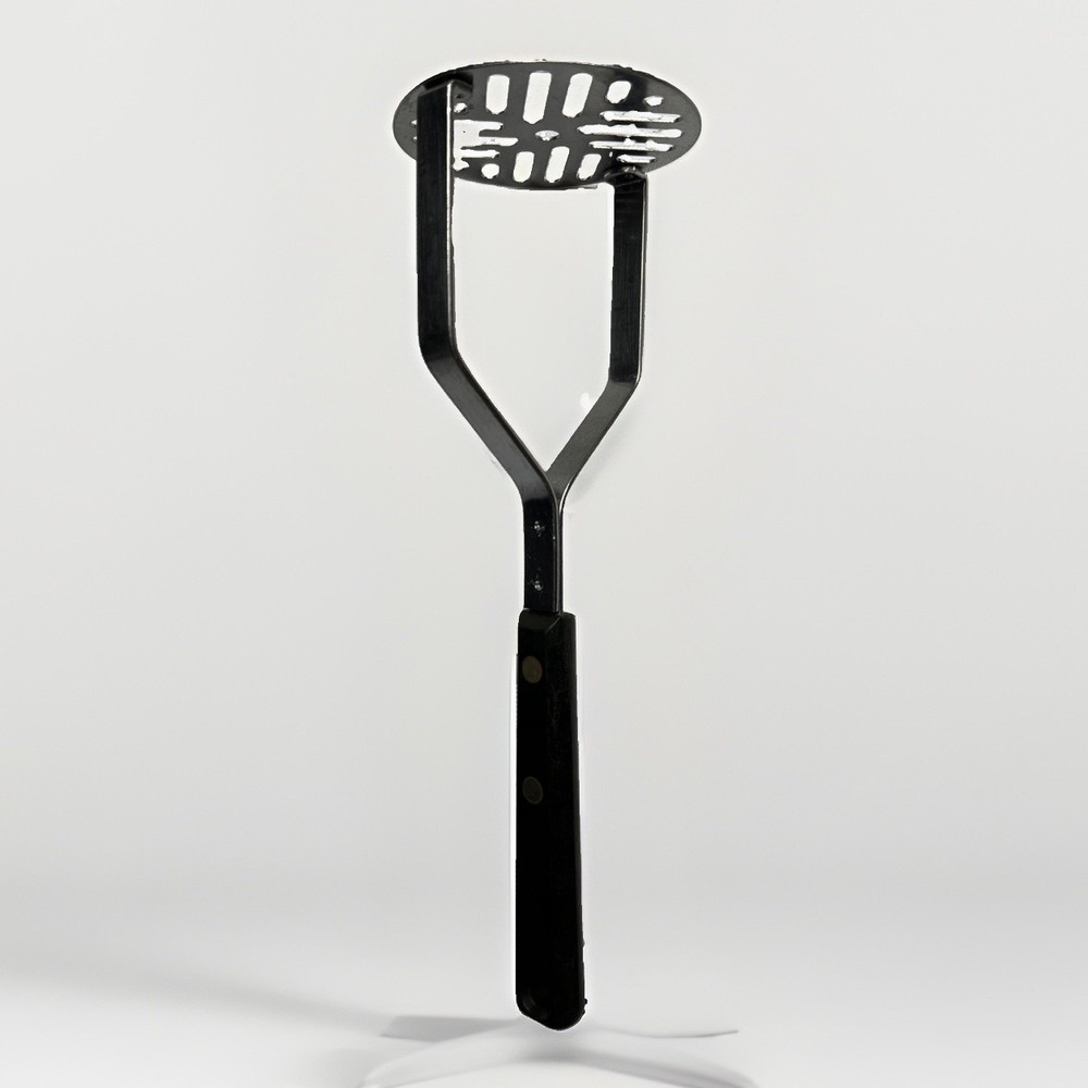 Vintage EKCO Forge Potato Masher Stainless Steel Black Handle USA